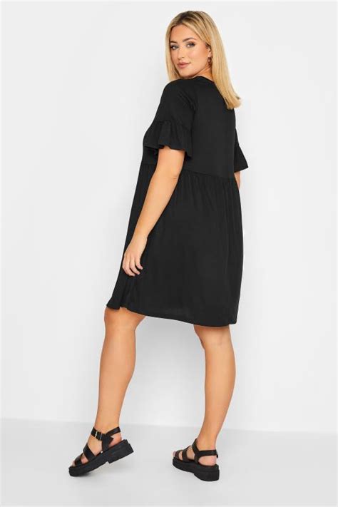 Yours Plus Size Black Frill Sleeve Smock Dress Yours Clothing