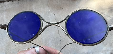 antiquevintage cobalt blue welding safety spectacles gem