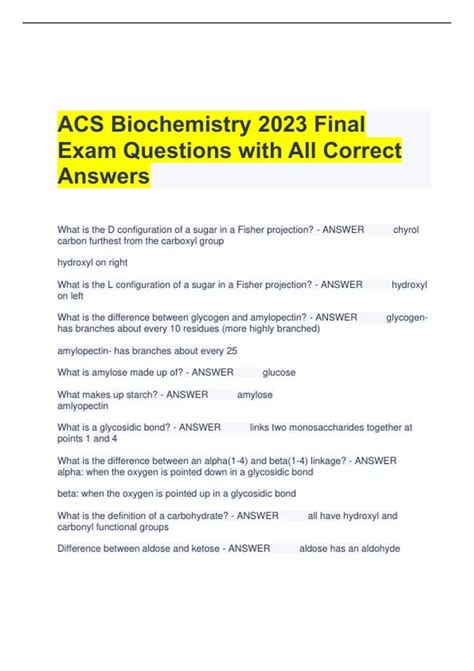 Acs Biochemistry Final Exam Questions With All Correct Answers