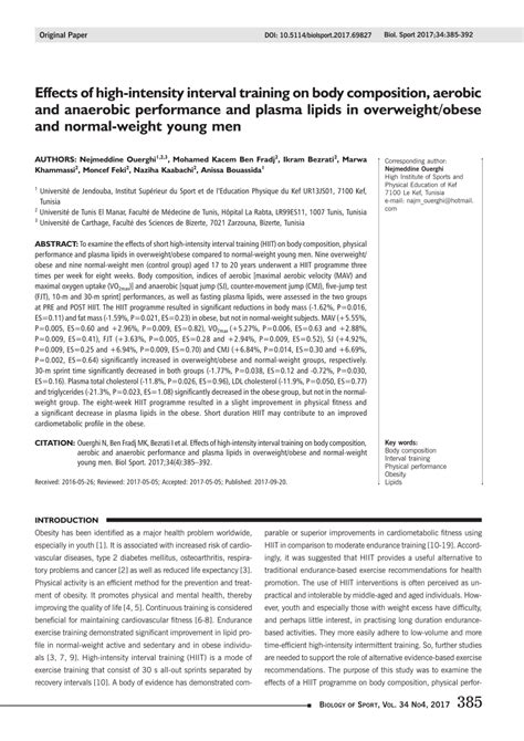 Pdf Effects Of High Intensity Interval Training On Body Composition