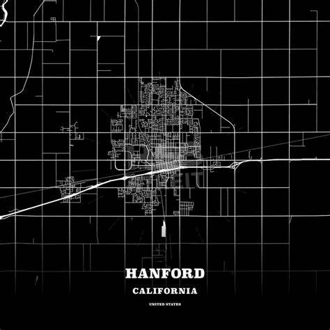 Black map poster template of Hanford, California, United States. This ...