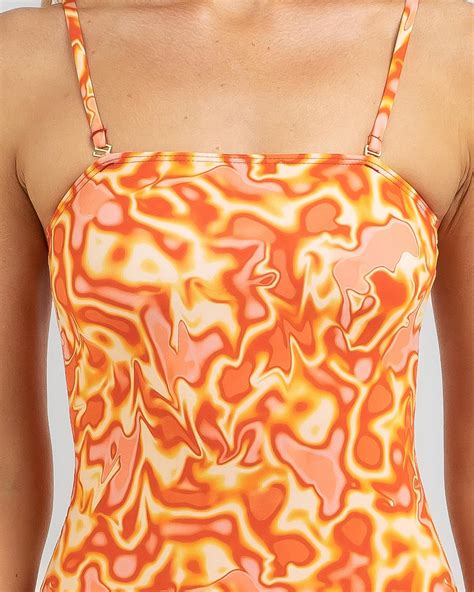 Shop Topanga Electra Strapless One Piece Swimsuit In Orangepink Fast Shipping And Easy Returns