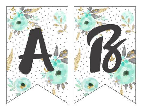 Free Printable Alphabet Banner {MINT& GOLD} | Birthday banner free
