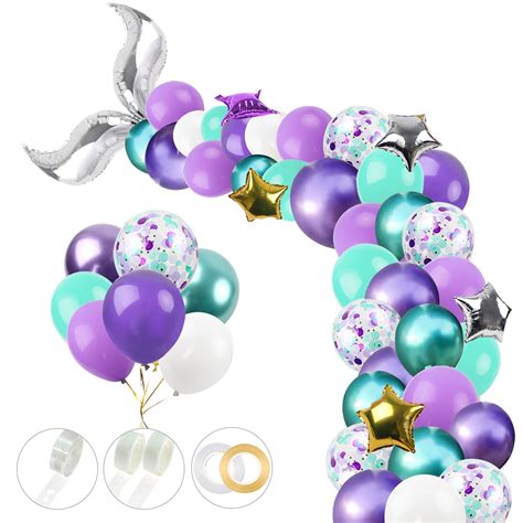 Buy RUBFAC 113pcs Mermaid Balloon Garland Kit Silver Tail Mermaid