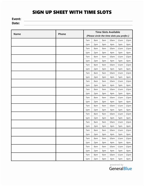 Sign Up Sheet With Time Slots in Excel