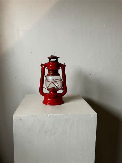 Red Vintage Hurricane Lantern, Lamp, Retro Lighting, Paraffin Oil Lamp ...