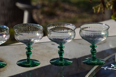 Vintage Green Uranium Cocktail Martini Glasses Bryce Iridescent