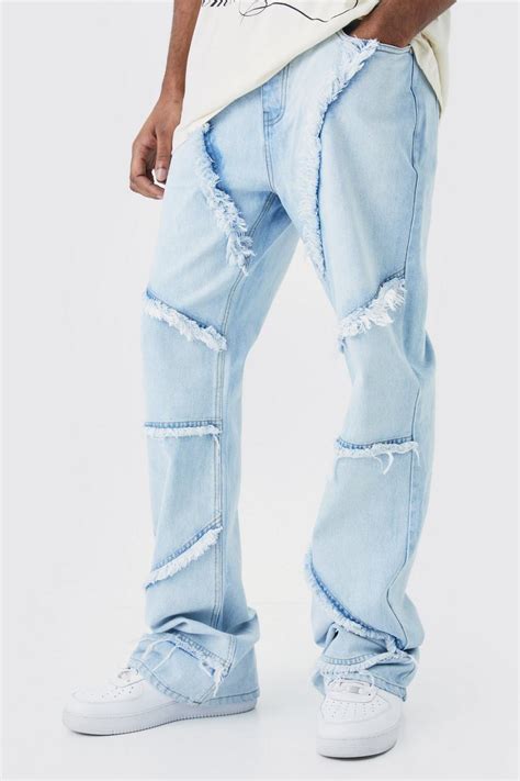 Tall Relaxed Rigid Flare Frayed Edge Jeans Boohoo Uk