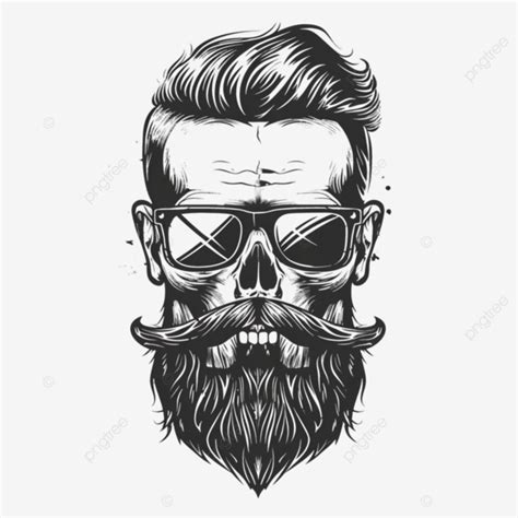 Hipster Skull With Beard And Moustache Skull Hipster Vintage PNG