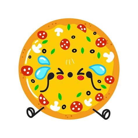 Cute Sad And Crying Pizza Character Vector Hand Drawn Cartoon Kawaii