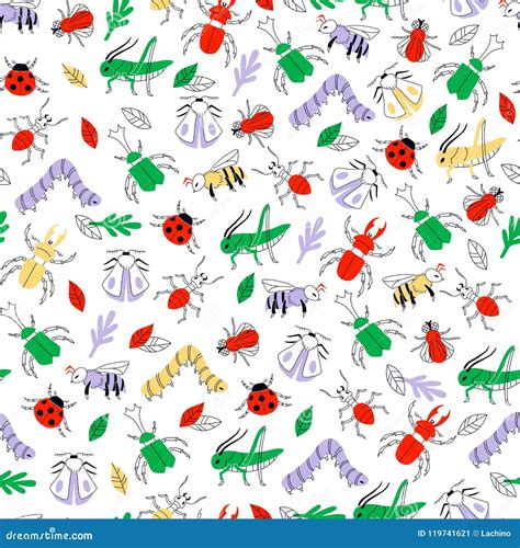 Doodle Hand Drawn Insect Seamless Background Vector Illustration