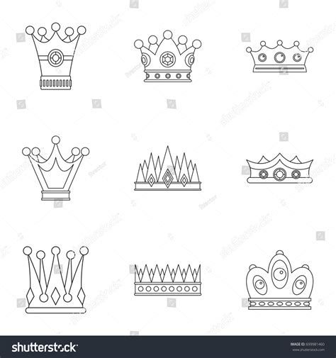 Medieval Crown Icon Set Outline Set Stock Vector Royalty Free