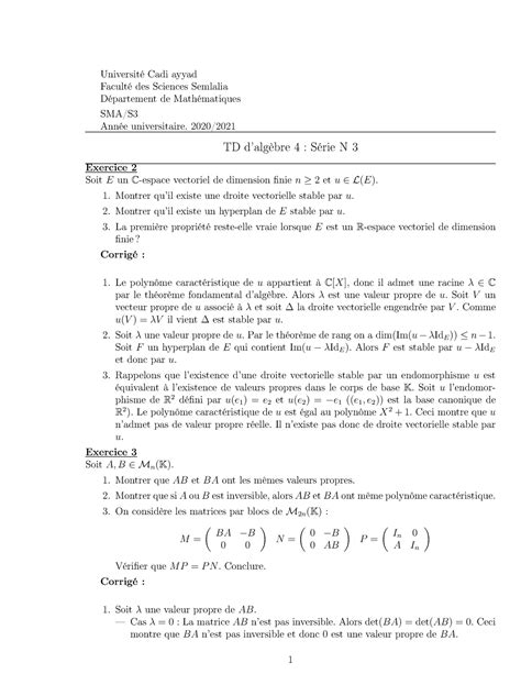 Corrige exercices 2 3 4 serie 3 Université Cadi ayyad Faculté des