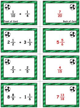 Soccer Math Skills & Learning Center (Add & Subtract "Unlike" Fractions)