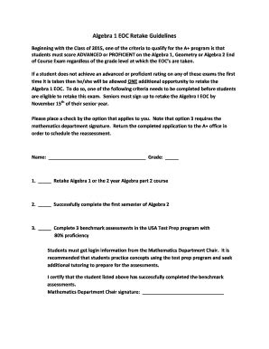 Fillable Online Algebra 1 EOC Retake Guidelines Fax Email Print PdfFiller