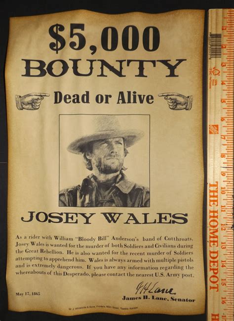 Big 11 X 17 Josey Wales Wanted Poster Old West Western Etsyde