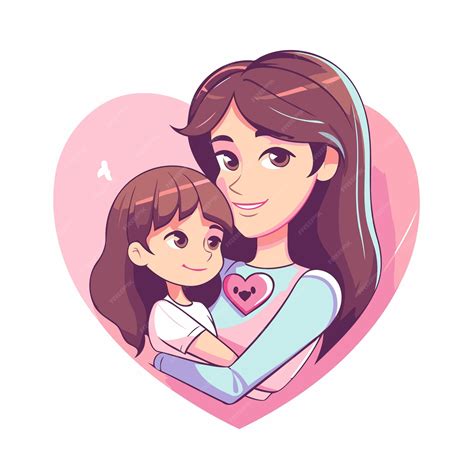 Premium Vector Mother And Daughter In Heart Shape Cute Cartoon Vector