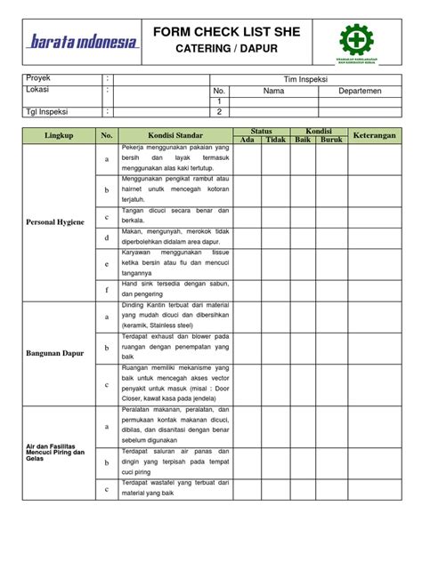 Form Inspeksi Catering Pdf