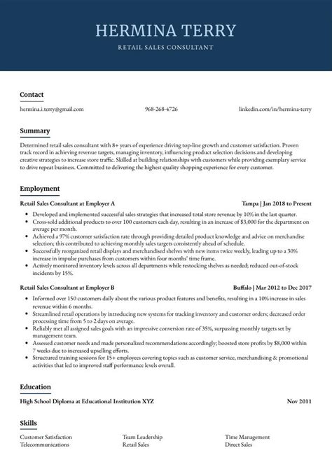 Retail Sales Consultant Resume Cv Example And Writing Guide