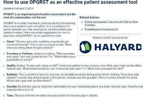 How To Use Opqrst Health History Assessment Tools Mnemonics