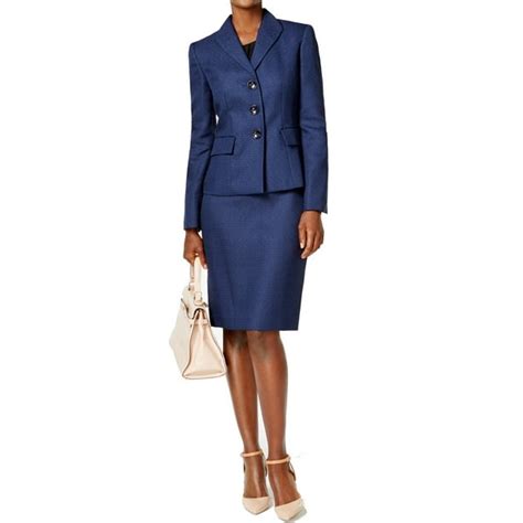 Le Suit Le Suit New Blue Navy Womens Size 18 Tweed 3 Button Skirt