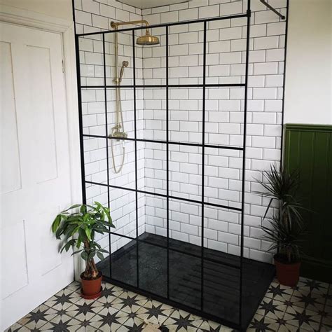 Crittall Shower Screen With Brass Shower And Vintage And Metro Tiles