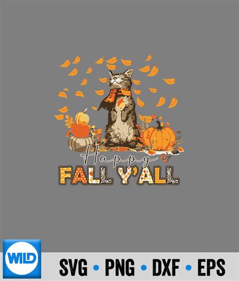 Happy Fall Yall Pumpkin SVG, Happy Fall Yall Pumpkin Cat Autumn Leaves Thanksgiving SVG Cut File ...