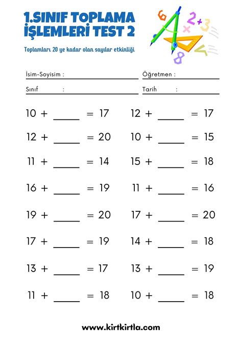 1 SINIF TOPLAMA İŞLEMLERİ TEST 1 VE 2 KIRTKIRTLA