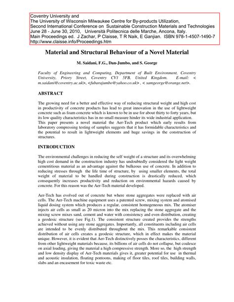 PDF Material And Structural Behaviour Of A Novel Material