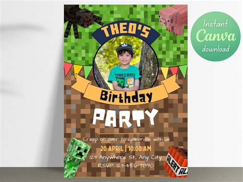 Minecrafter Birthday Invitation Minecraft Party Invitation Minecraft ...