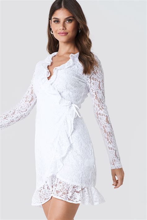 Wrap Front Lace Dress Hvit Na Kd