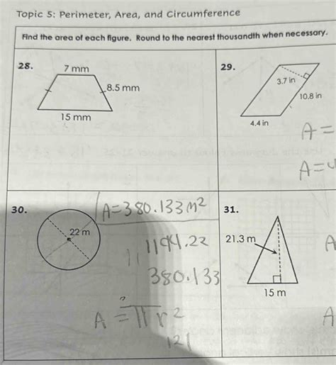 Solved Topic 5 Perimeter Area And Circumference Find The Area Of