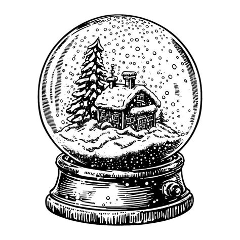 Hand Drawn Vector Illustration Christmas Snow Globe With A House And