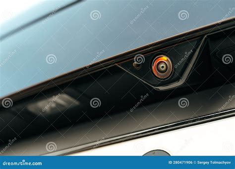 close  luxury  car rear view camera stock photo image