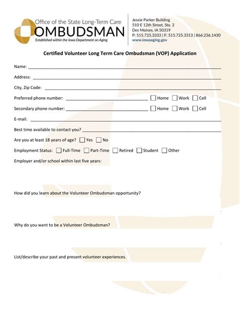 Iowa Certified Volunteer Long Term Care Ombudsman Vop Application Download Fillable Pdf