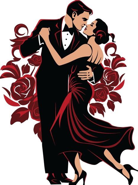 Premium Vector | Black red elegant couple performing passionate tango dance silhouette