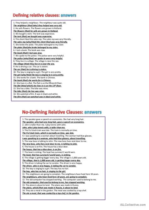 Relative Clauses General Gramma English Esl Worksheets Pdf And Doc