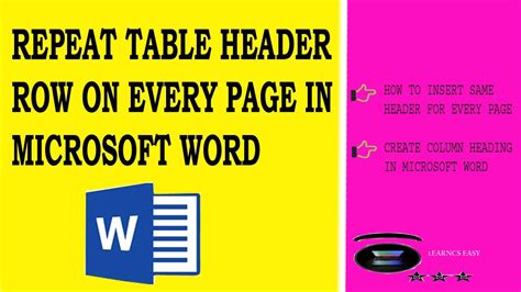 Repeat Table Header Row On Every Page Create Header For Table