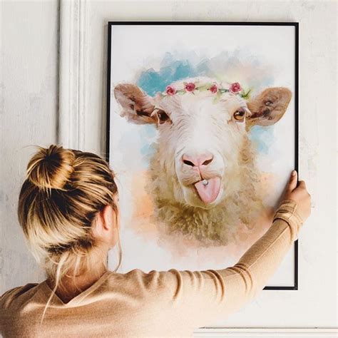 Sheep art Lamb Print Canvas Wall Art Printable Poster Funny Animal tomasfineart http ...