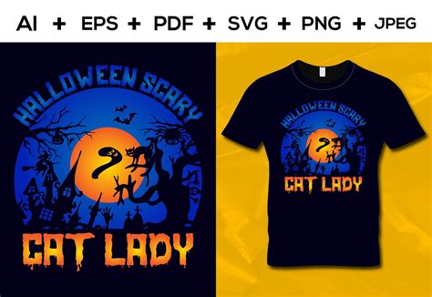 Halloween Scary Cat Lady T Shirt Design Graphic By Aroy00225 · Creative Fabrica