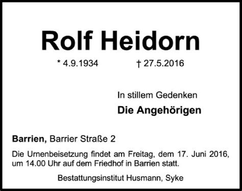 Traueranzeigen Von Rolf Heidorn Trauer Kreiszeitung De