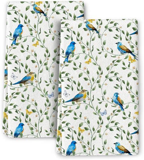 Amazon Wovoto Blue Birds Kitchen Towels Sets Of Cute Botanic