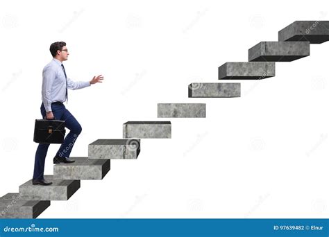 The Businessman Climbing Career Ladder In Business Concept Stock Photo