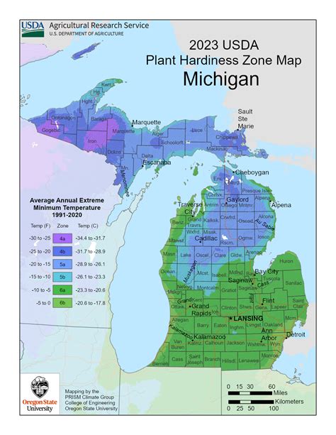 ミシガン州の植栽ゾーン - 米国農務省ミシガン州栽培ゾーン地図