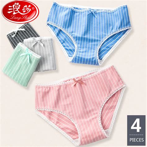 Langsha 4pcslot Sexy Women Low Waist Panties Cute Bow Solid Girls