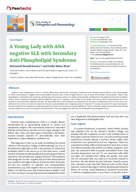 Pdf A Young Lady With Ana Negative Sle With Secondary Anti