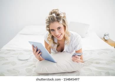 Happy Cute Blonde Wearing Hair Curlers Stock Photo 154845497 Shutterstock