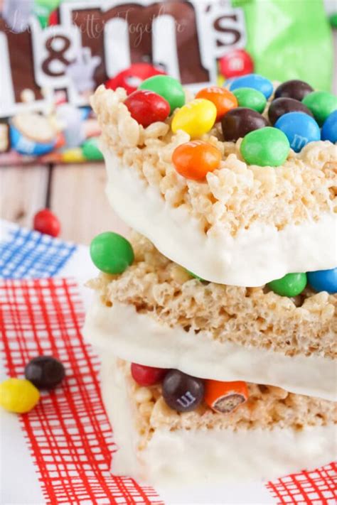 White Chocolate Dipped Mandms® Crispy Rice Krispies Treats