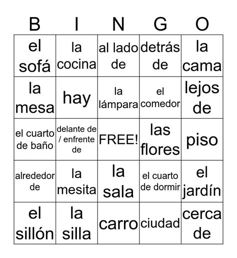 Vocabulario Bingo Card