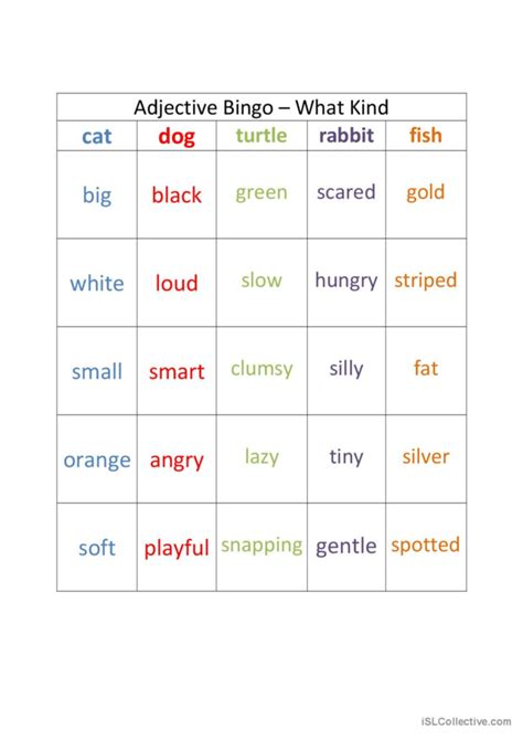 Adjective Bingo English ESL Worksheets Pdf Doc Adjectiveworksheets Net